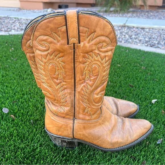 Vtg 90’s Durango Boots Men’s Size 11 EE Western Cowboy Embroidered Stitch Tan - Picture 4 of 11